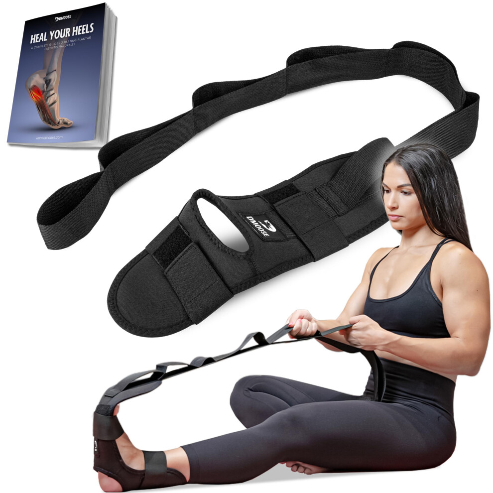 Dmoose Fitness Neoprene Padded Foot & Calf Stretcher For Plantar Fasciitis, Achilles, Tendonitis, Hamstring & Heel Spurs - Adjustable Leg Stretch Strap With Velcro