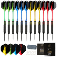 centaur 12 Pack Steel Tip Darts, Professional 24 Grams Metal Dart Set with 4 Color Premium Aluminum Shafts and 4 Style PET Flights and Dart Case,