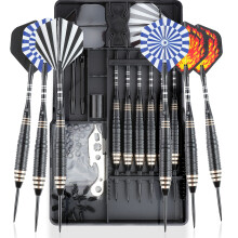 CareGames 6 Pack Steel Tip Darts, Professional 24g Metal Dart Set with 12 Dart Flights,9 Aluminum shafts,20 Rubber O-Rings,2