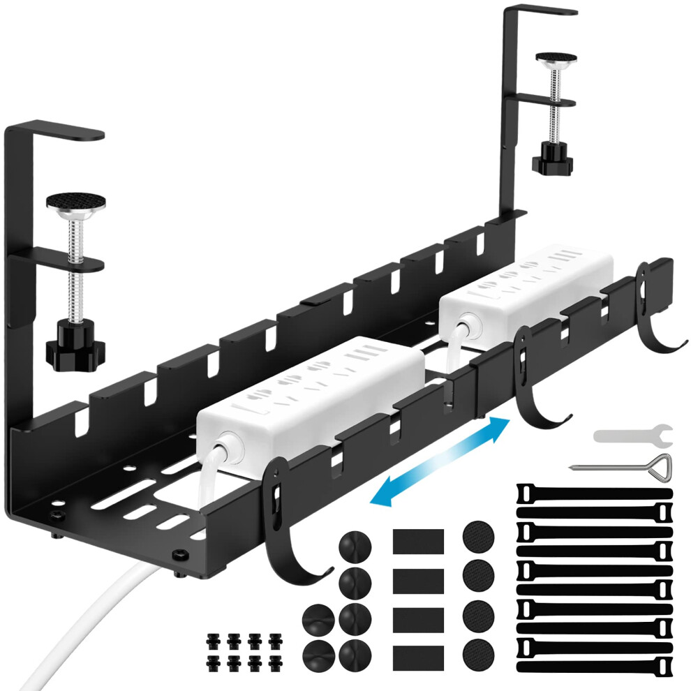 Flow Fire No Drill Under Desk Cable Management Tray, 11.2Inch-21.7Inch Retractable Under Desk Cable Tray For Wire Management, Under Desk Wire 8000003831450