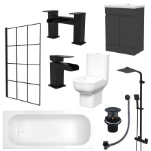 Nes Home Bathtub Shower Dark Grey Basin Vanity Toilet Matte Black Taps Set