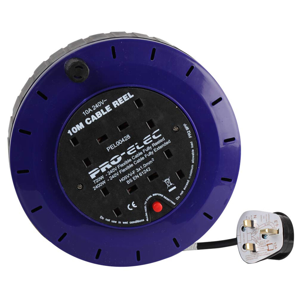 Pro Elec Pel00428 4 Socket Cassette Reel, 10A, 10 M 8000003835861