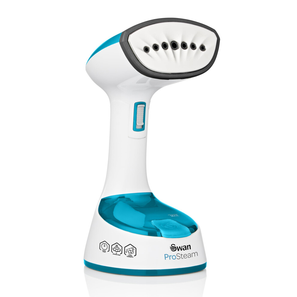 Swan Si12030n Foldable Garment Steamer With Removable Brush Attachments, Lightweight, 120Ml Water Tank, 1470 Watts, And White/Blue