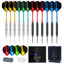 centaur 12 Pack Steel Tip Darts, Professional 22 Grams Metal Dart Set with 4 Color Premium Aluminum Shafts and 4 Style PET Flights and Dart Case,
