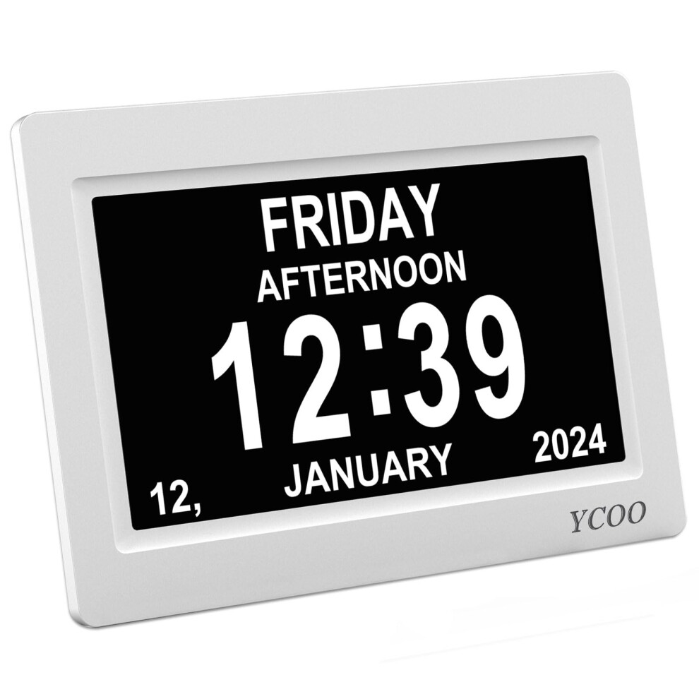 Dementia Clocks 7 Inches Calendar Clocks Day Date Digital Clock With Large Clear Digits Display, (7 Inches ) White Ycoo