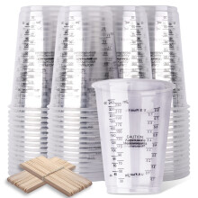 LET'S RESIN Epoxy Resin Mixing Cups, 50pcs 240ml/8oz Disposable Measuring Cups with 50pcs Wooden Stirring Sticks, Plastic Measuring Cups for Liquids,