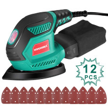 HYCHIKA Sander for Wood 200W, Electric Sander with Dust Collector, 12PCS Sandpapers, 14000RPM Compact Electric Detail Sander Ideal for Tight Space