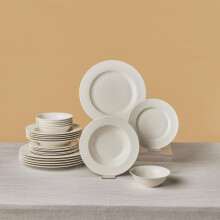 Karaca New Dome Dinnerware Sets for 6 People, 24-Piece Modern Kitchen Dish Set, Bone China Dishwasher Safe White Plates and Bowls Sets, Durable &