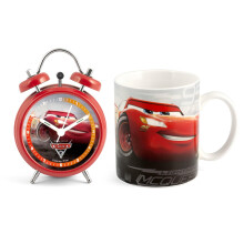 Home Disney Cars Set Alarm Clock Mug, Porcelain, Red, 2 Units