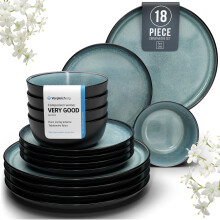 18 Piece Dinner Sets for 6 People - Beautiful Mediterranean Style Stoneware Dinner Set for 6 - Dishwasher & Microwave Safe Plates and Bowls Set for 6