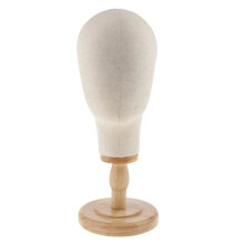 Wig Stand Mannequin HeadHat Display Stand Linen Wig Holder, Canvas Dome + Detachable Wood Stand for Wigs,Hats,Caps