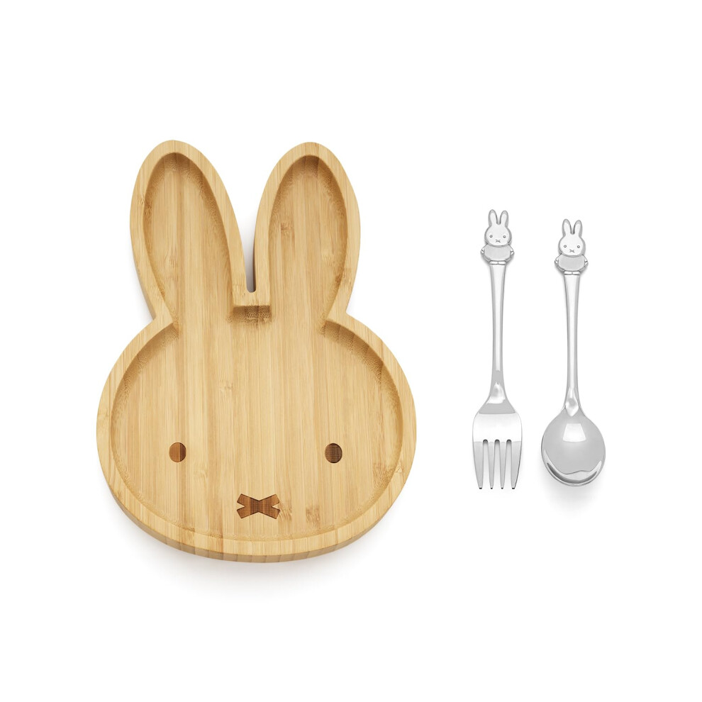 Miffy Bamboo Plate + 2 Stainless Steel Cutlery, Brown Zilverstad