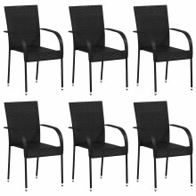 vidaXL Stackable Outdoor Chairs - Set of 6 - Poly Rattan - Black - Durable and Lightweight - Comfortable Seating for Patio, Garden, Terrace