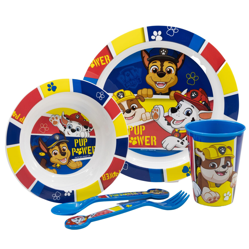 Paw Patrol Pup Power 5Pcs Kids Lunch Breakfast Dinner Tableware Set Plate, Bowl, Cutlery & Tumbler, Bpa Free, Stor