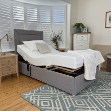 Backcarebeds Majestic Adjustable Electric Bed with Memory Foam Mattress (4ft Small Double - Woven Ash). Double Size Bed Including Bed Base with