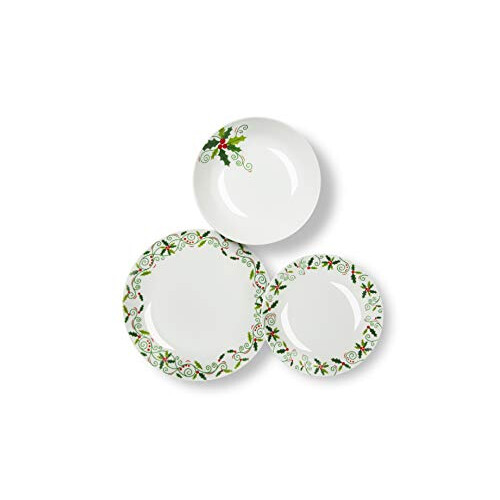 Excelsa Christmas Holly 18-Piece Dinner Set, Porcelain 1