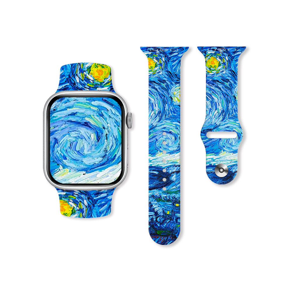 (38/40/41Mm, 01#) Van Gogh Oil Painting Silicone Watch Band Soft For Apple Watch 38/40/41Mm 42/44/45/49Mm 4069369418990