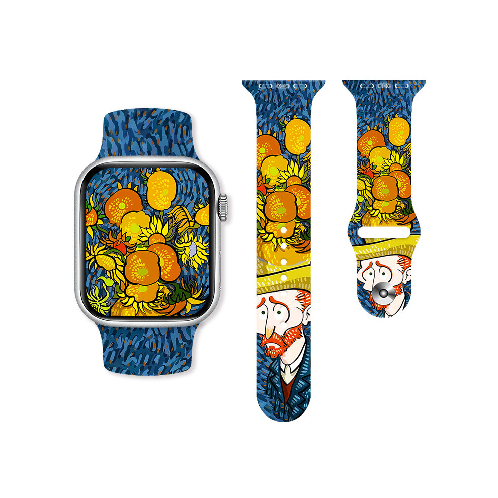 (38/40/41Mm, 03#) Van Gogh Oil Painting Silicone Watch Band Soft For Apple Watch 38/40/41Mm 42/44/45/49Mm 4069369419010