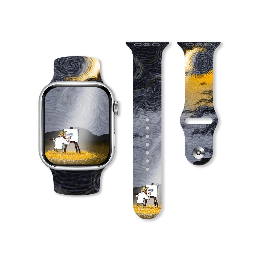 (38/40/41Mm, 12#) Van Gogh Oil Painting Silicone Watch Band Soft For Apple Watch 38/40/41Mm 42/44/45/49Mm 4069369419102