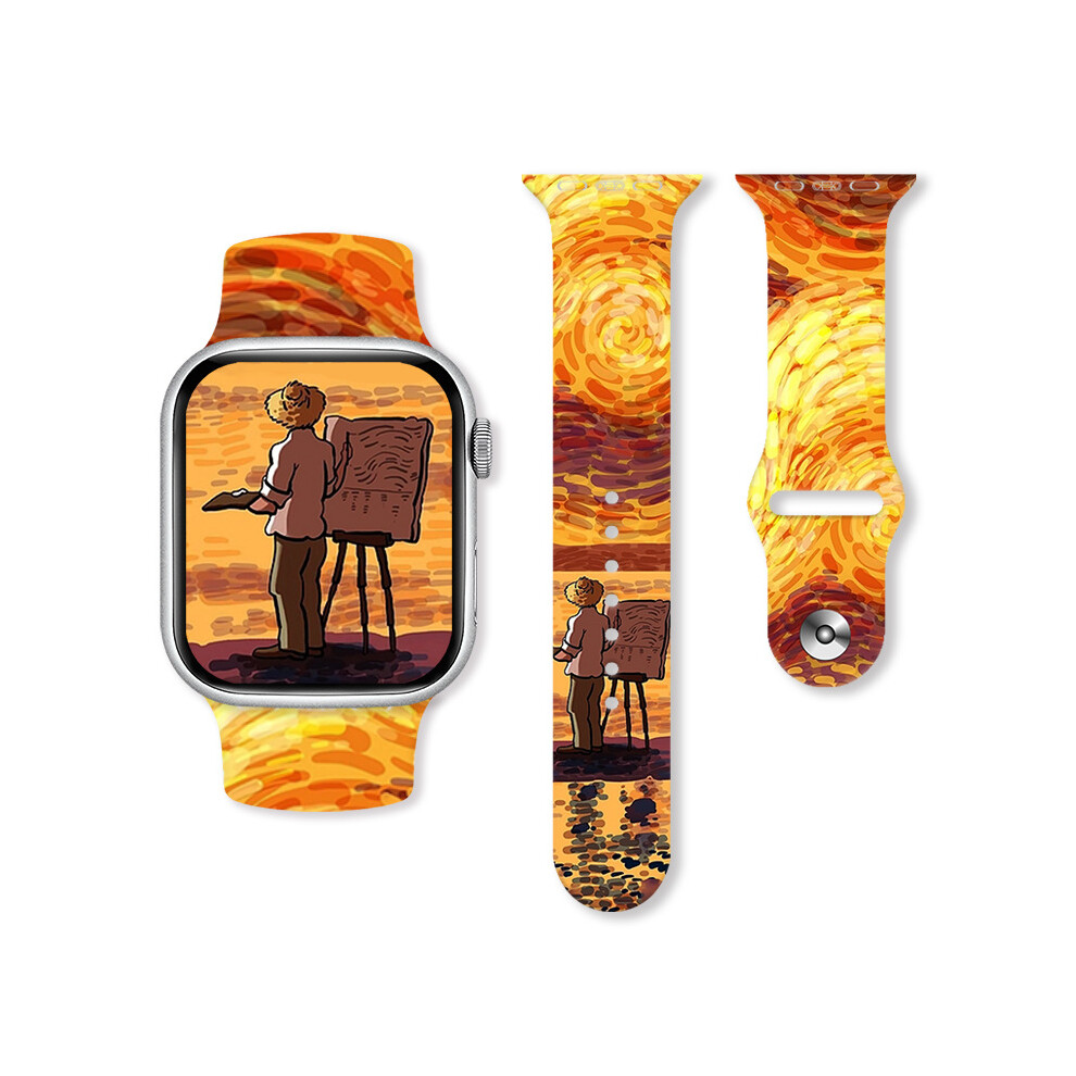 (38/40/41Mm, 04#) Van Gogh Oil Painting Silicone Watch Band Soft For Apple Watch 38/40/41Mm 42/44/45/49Mm 4069369419027