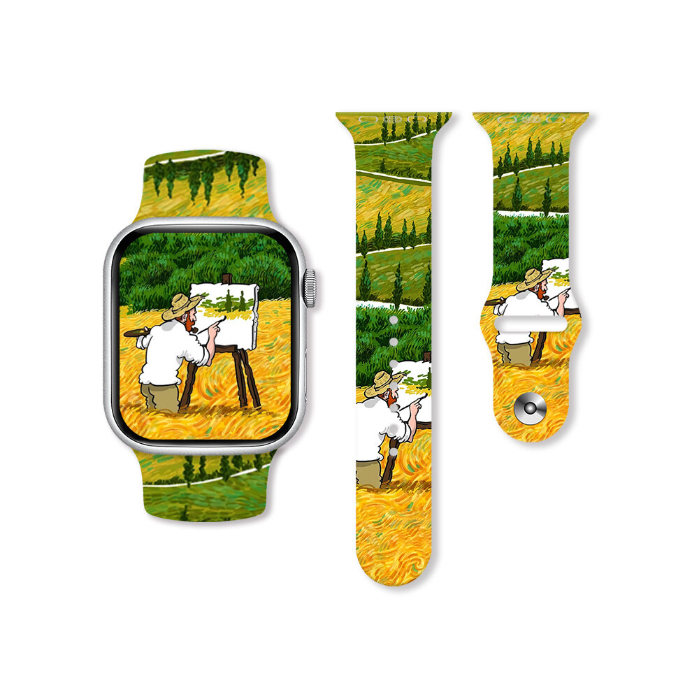 (42/44/45/49Mm, 08#) Van Gogh Oil Painting Silicone Watch Band Soft For Apple Watch 38/40/41Mm 42/44/45/49Mm 4069369419188