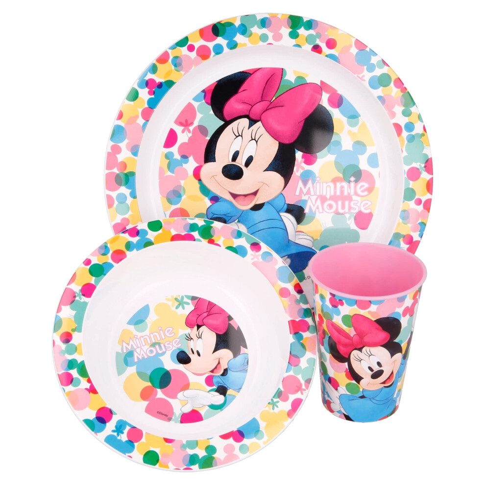Micro Set 3 Pcs Minnie Feel Good, Minnie Mouse Toys Multicolored, Cartoon Pattern,Shatter Resistant,Bpa Free,Capacity 370Ml, Weight 170G, Stor