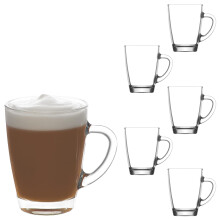 LAV Glass Coffee Mugs for Hot Beverages Set of 6 - Clear Coffee Mug with Handle 9 oz - for Tea, Espresso, Cappuccino - Glass Latte Mugs, Mothers Day