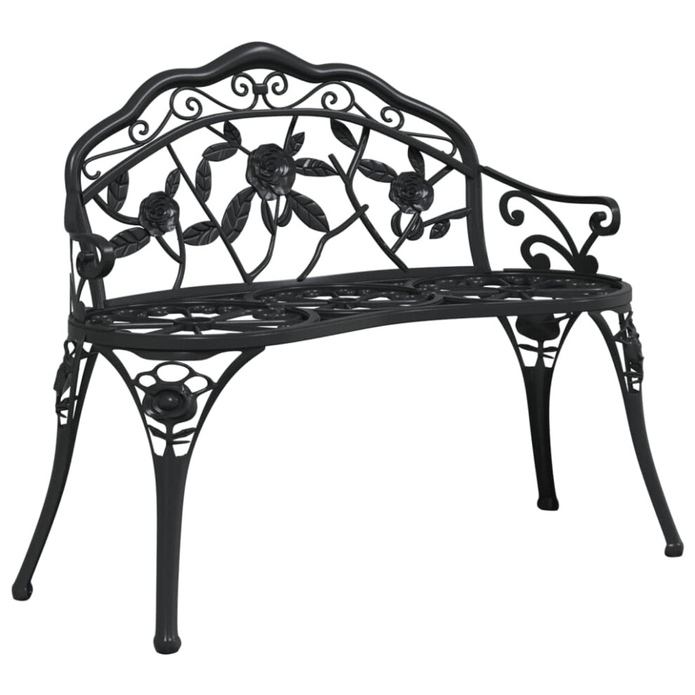 Vidaxl Outdoor Garden Bench - Romantic Cast Aluminium Black Park Bench With Ornate Details And Cast Iron Legs For Patio, Garden Seating