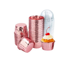 100 Pack 3.5 Oz Foil Baking Cups with Dome Lids Disposable Mini Cupcake Liner Muffin Tins Liners Cupcake Wrappers for Wedding Birthday Valentine,Rose