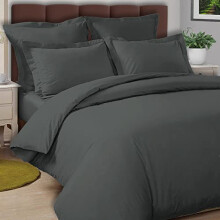Pizuna Dark Grey Cotton Percale Duvet Cover King Size, 100% Long Staple Cotton Quilt Covers King Size 230x220, Plain Weave Duvet Cover King Size with