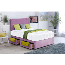 Plain Velvet Divan Bed with Orthopaedic Memory Foam Mattress and 20 INCH Savannah Vertical Two-LINE HEADBOARD!!! (Lilac, 4FT - 2 Drawer Same Side)