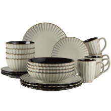 M?SER 931963 Confino Series Crockery Set for 4 People in Modern Vintage Look, 20-Piece Ceramic Crockery Set in Beige with Black Accents, Stoneware