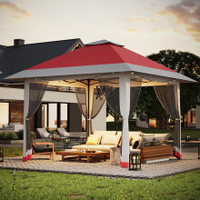 Garden Gazebo 4 x 4 m, Pop Up Gazebo with Mesh Sides, Double Roof Marquee Canopy Party Tent with Metal Frame, Waterproof Outdoor Instant Patio Canopy