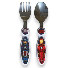 Avengers Stainless Steel Cutlery Set Non-Toxic Marvel 2 Piece Spoon and Fork for Kids