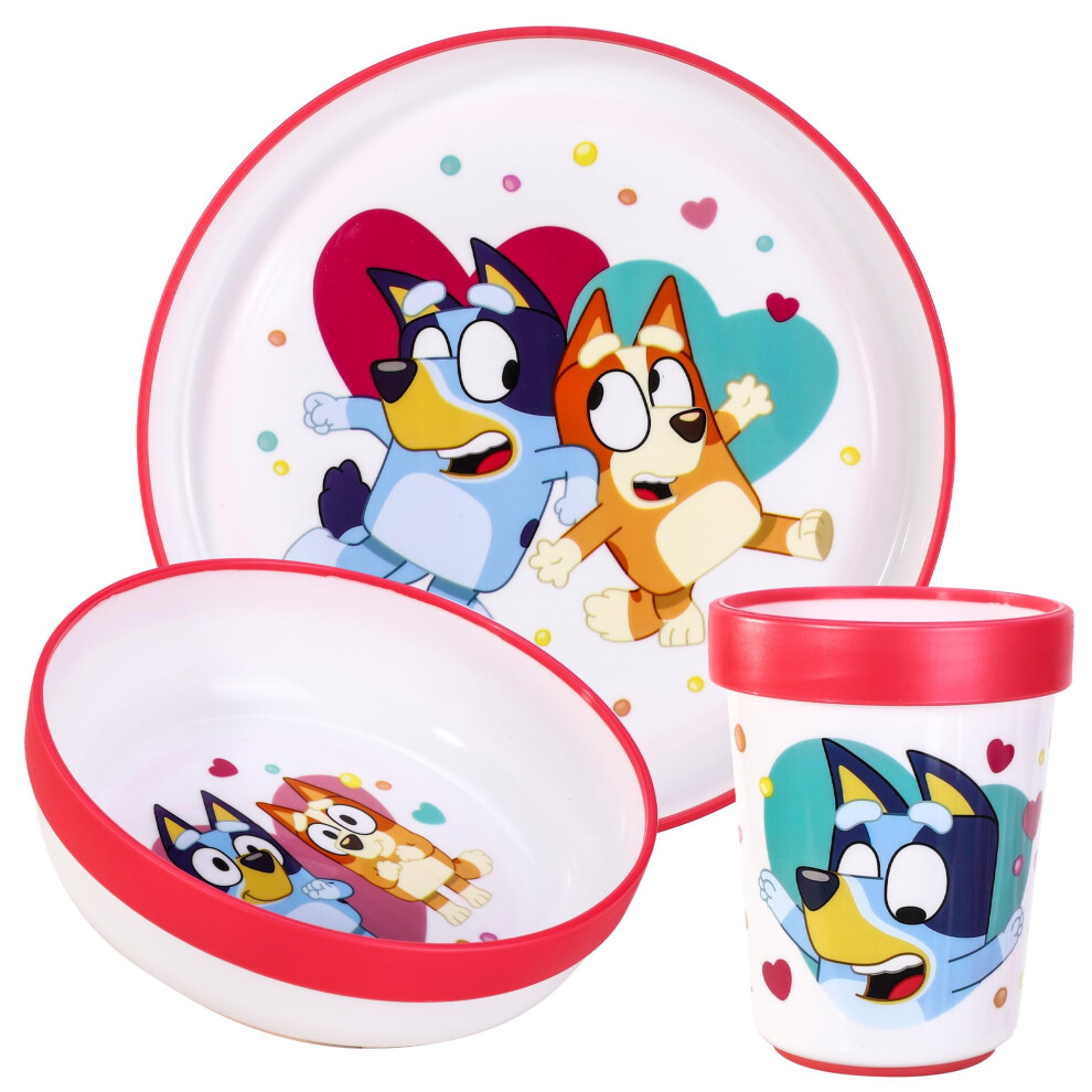 3Pcs Reusable Bicolor Premium Kids Dinner Tableware Set Plate, Bowl & Tumbler, Bpa Free Bluey