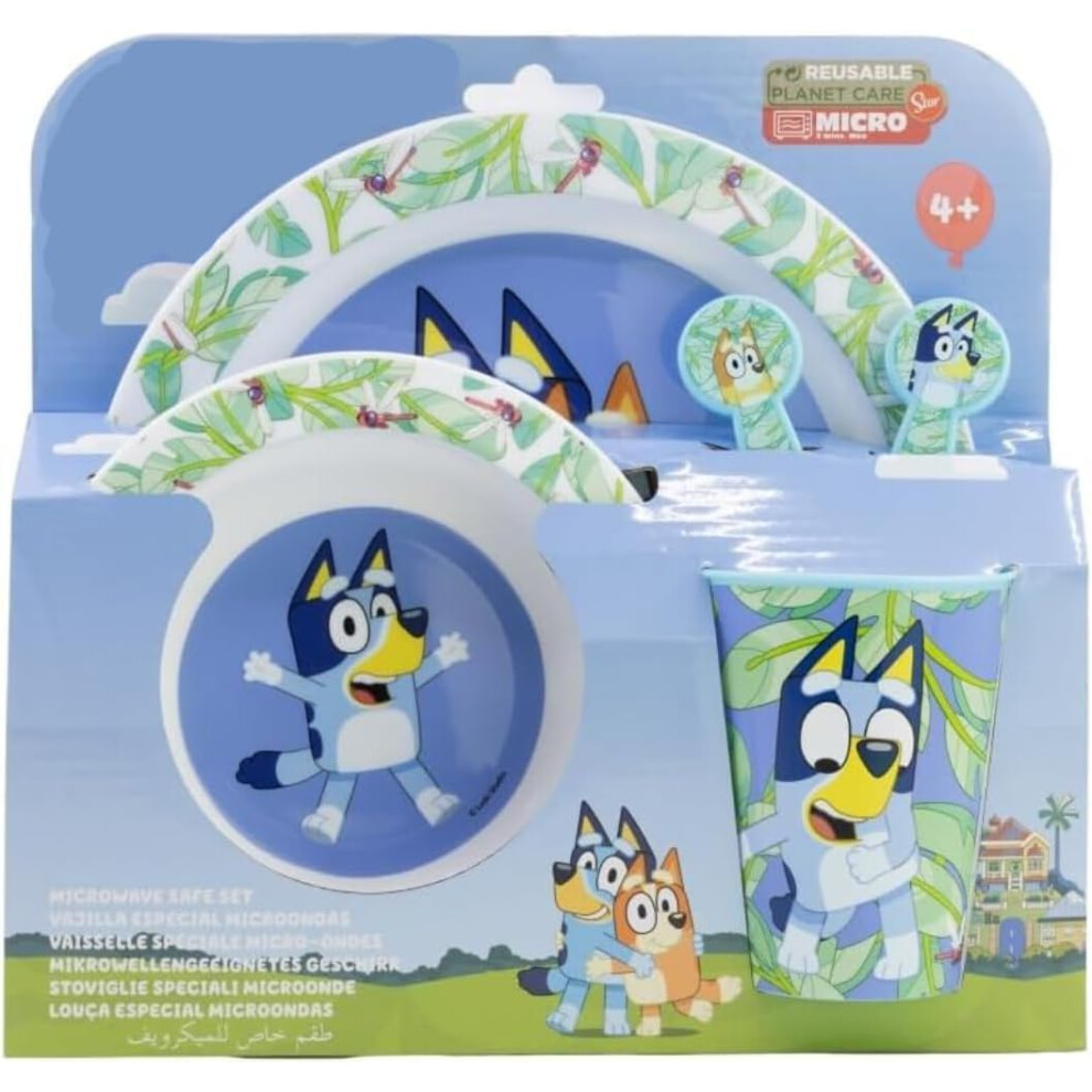 Favourite 2023 Hero Cartoon Character 5Pc Breakfast Set Inc Plate, Tumbler, Bowl, Fork, Spoon Re-Usable Plastic (Bluey) Golddunes