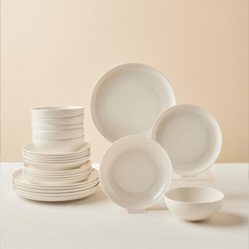 Karaca Streamline Remi 24-Piece Bone China Dinner Set for 6 ? Elegant White Tableware