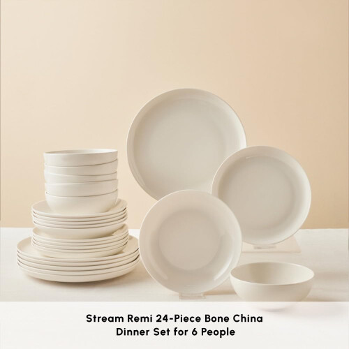 Karaca Streamline Remi 24-Piece Bone China Dinner Set for 6 ? Elegant White Tableware 2
