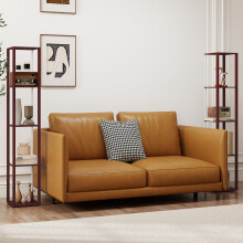 (Brown) HOMCOM RGB LED Floor Lamp with Shelves and Remote Control for Bedroom