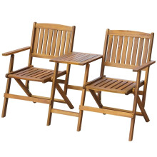 vidaXL Acacia Wood Folding Garden Bench - Outdoor Seating with Integrated Tea Table, Armrests, Water-, Comfort Slats, Space-Saving Storage