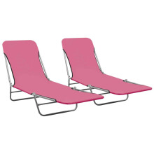 vidaXL Folding Sun Loungers 2 pcs in Pink - Lightweight, Weather-Resistant Outdoor Sunbeds with Adjustable Backrest and Oxford Fabric