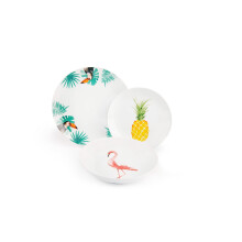 Excelsa Tropical 18-Piece Dinnerware Set, White Porcelain with Decorations