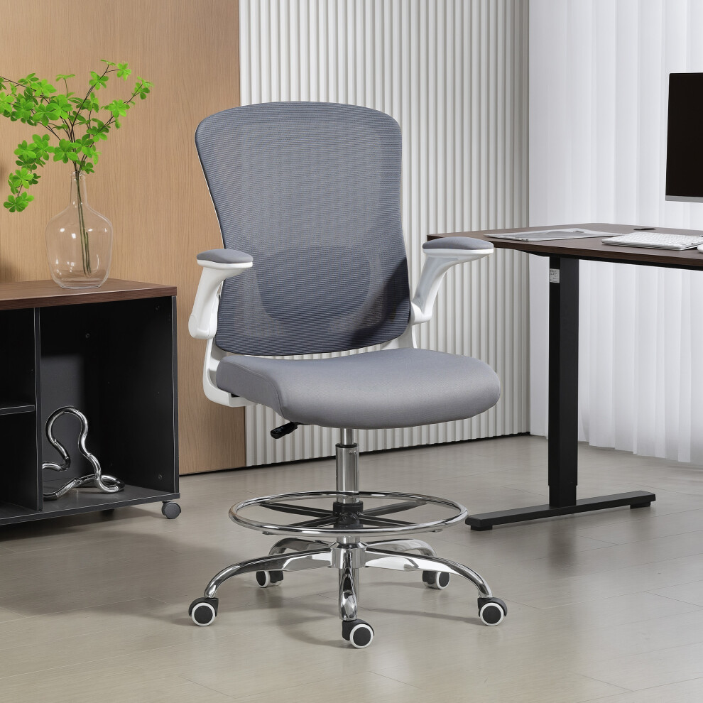 Homcom Ergonomic Tall Office Chair, 360 Degree Swivel Task Stool Grey