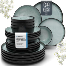24 Piece Dinner Sets for 6 People - Beautiful Mediterranean Style Stoneware Dinner Set for 6 - Dishwasher & Microwave Safe Plates and Bowls Set for 6
