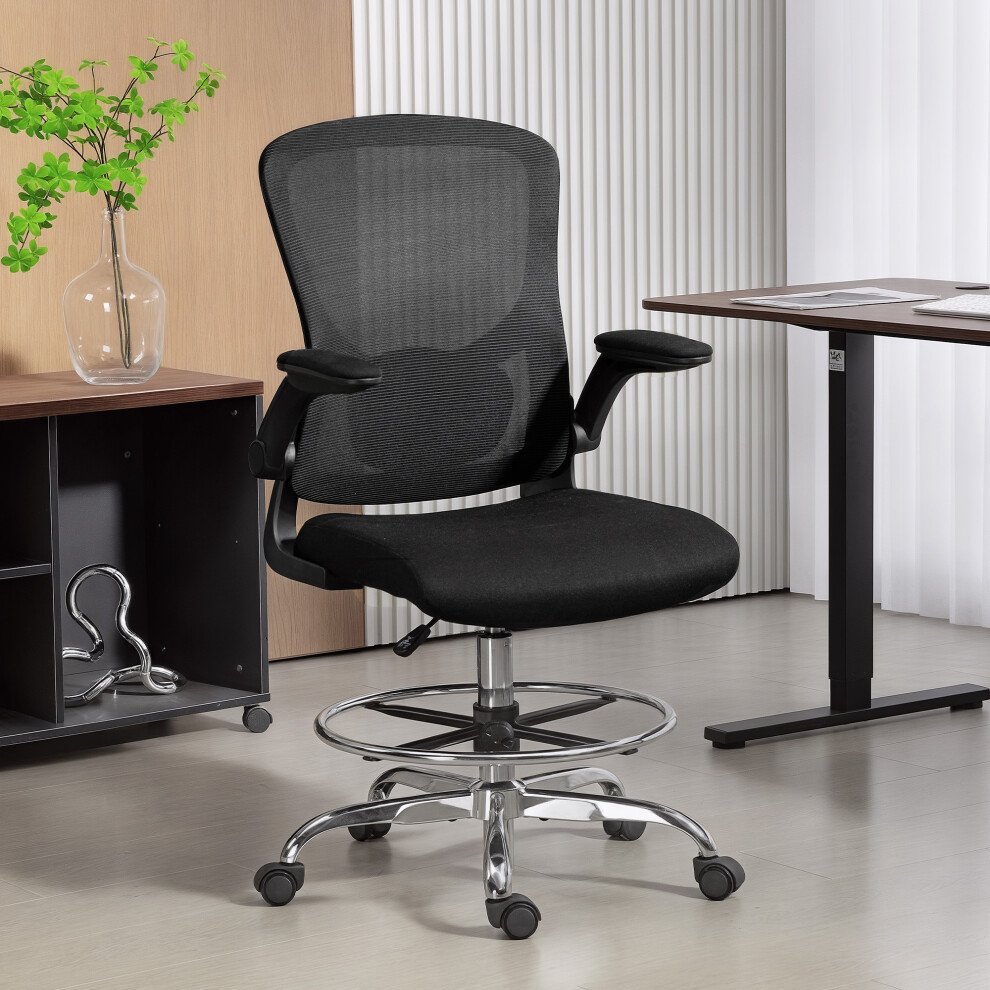 Homcom Ergonomic Tall Office Chair, 360 Degree Swivel Task Stool, Black