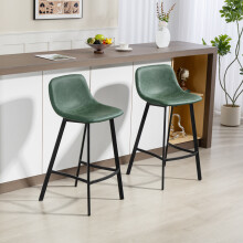 (Green) HOMCOM Bar Stools Set of 2, Bar Chairs with Back and Steel Legs
