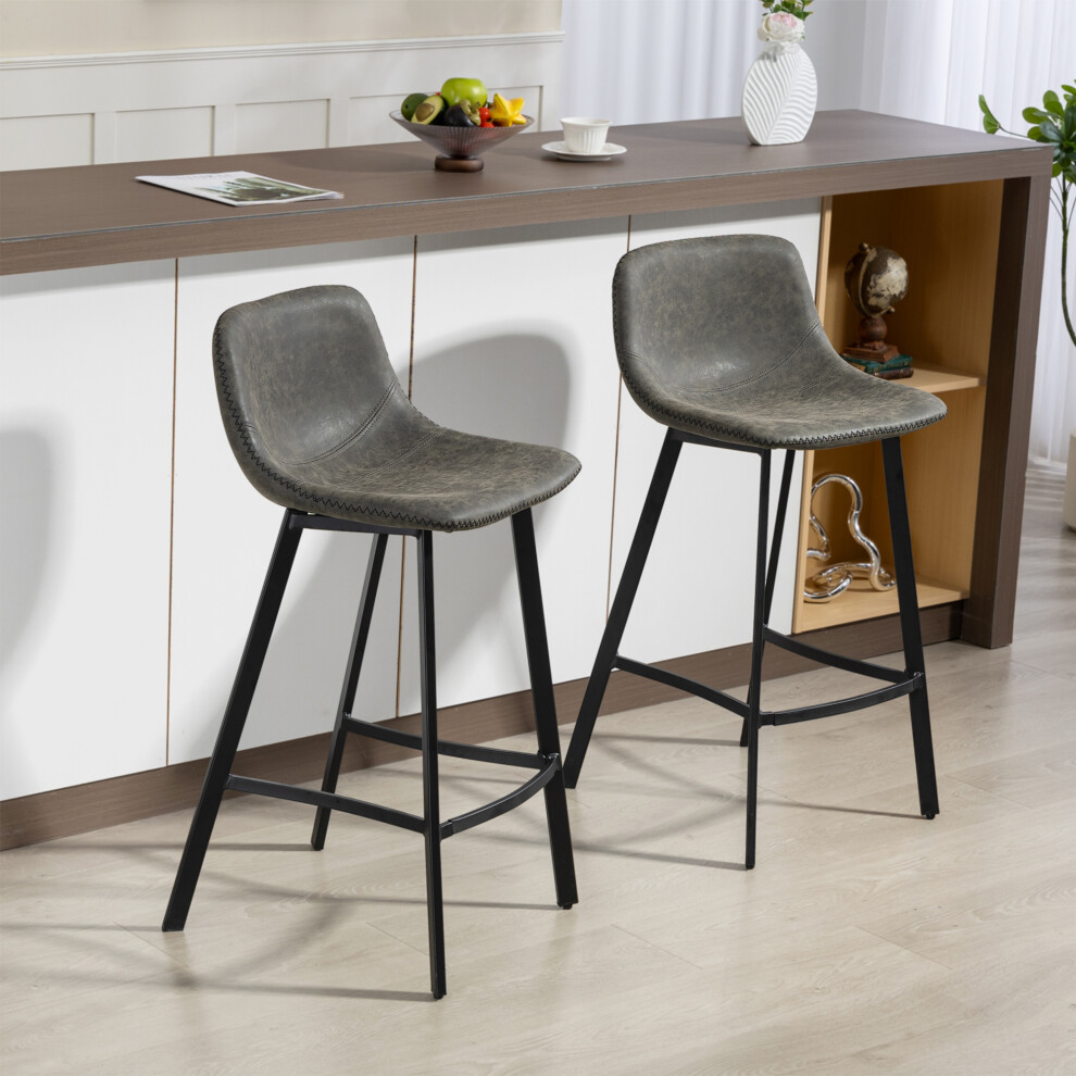 Homcom (Grey) Bar Stools Set Of 2, Bar Chairs With Back And Steel Legs