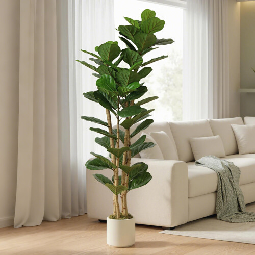 Homcom HOMCOM 180cm Artificial Fiddle Leaf Fig Tree with Solid Wood Trunks