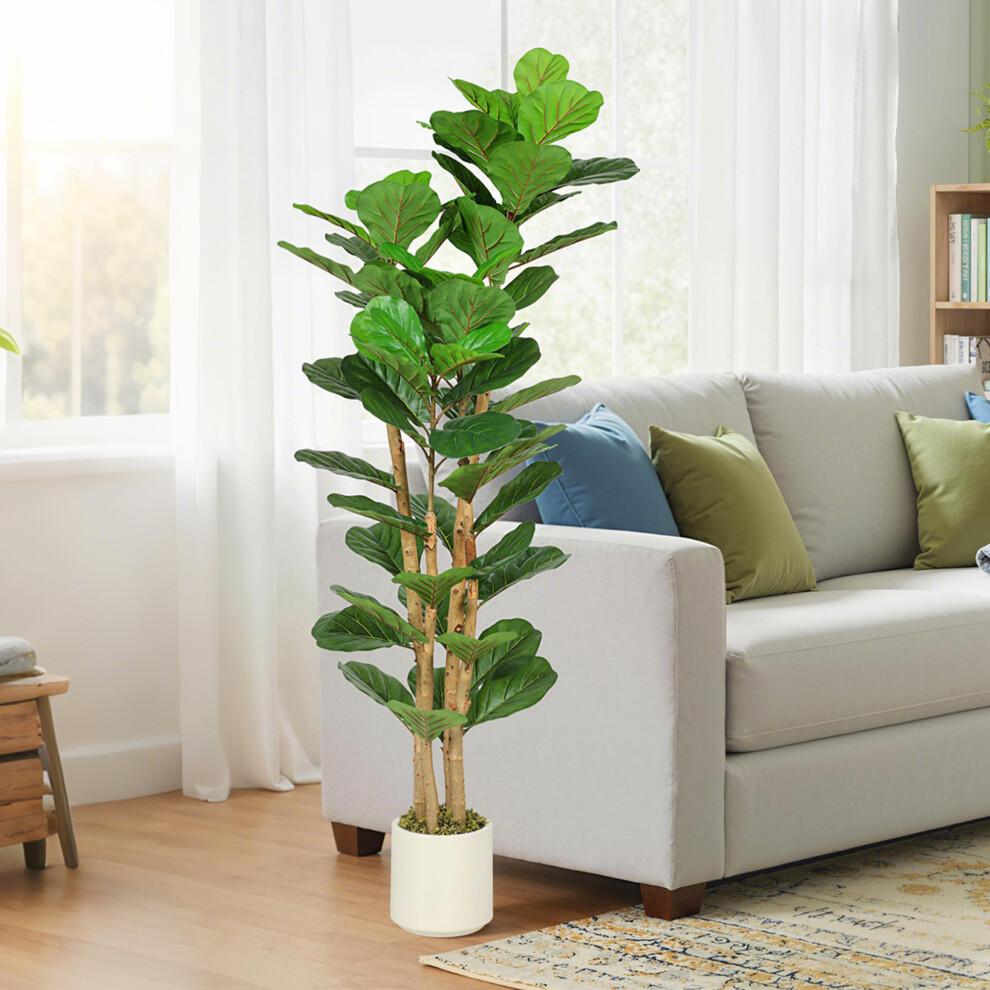 Homcom 150Cm Artificial Fiddle Leaf Fig Tree With Solid Wood Trunks
