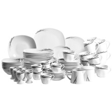 M?ser, Linea Nera Series, Dinnerware Set with 62-Pieces, Porcelain Tableware for 6